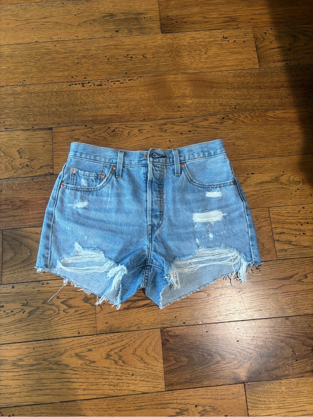 Levi’s Women’s High-Waist Button Fly Distressed Denim Shorts - Light Blue Sz 29